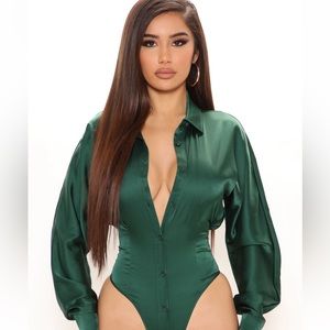 Plus Size Satin Green Bodysuit